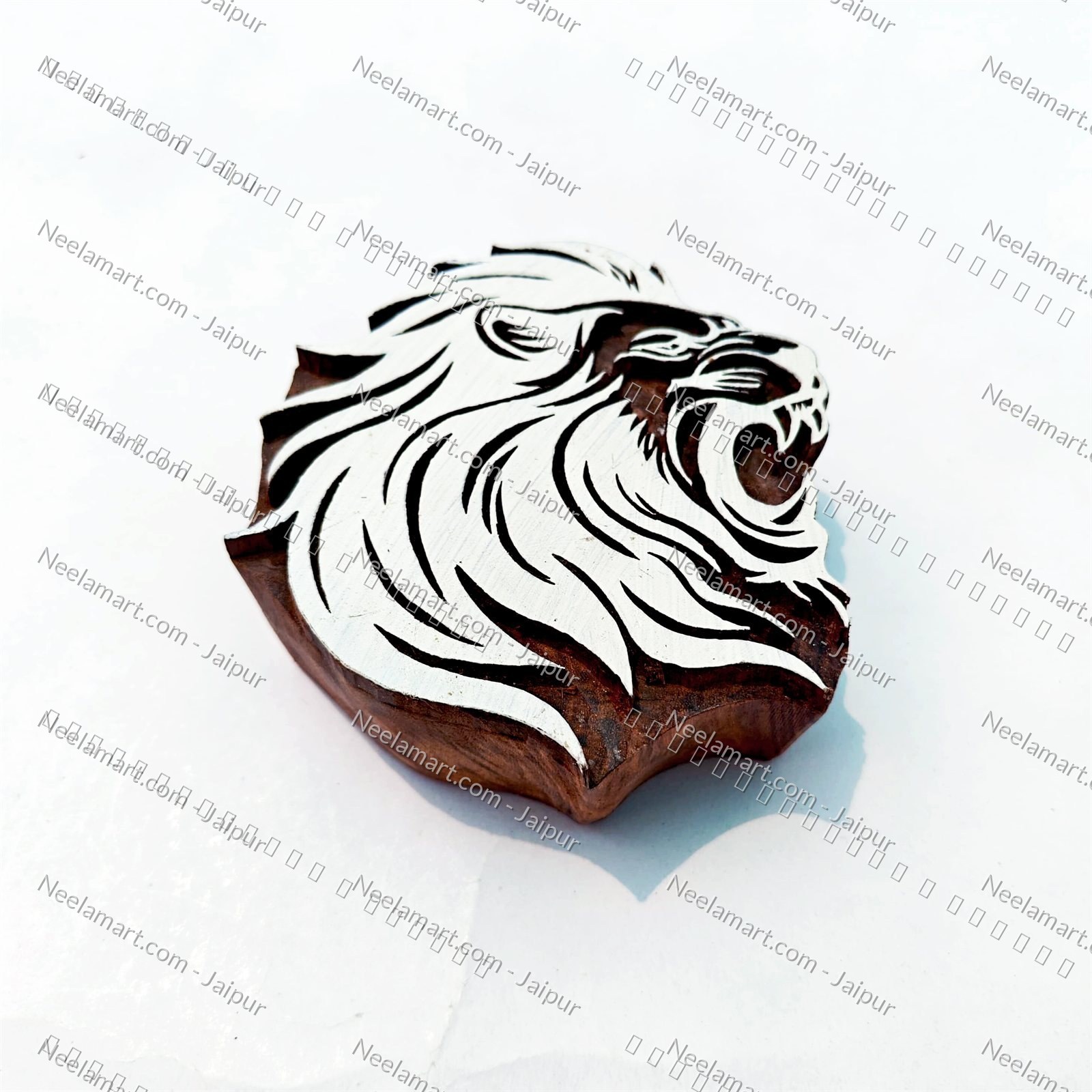 Hand-Carved Lion Head Block
